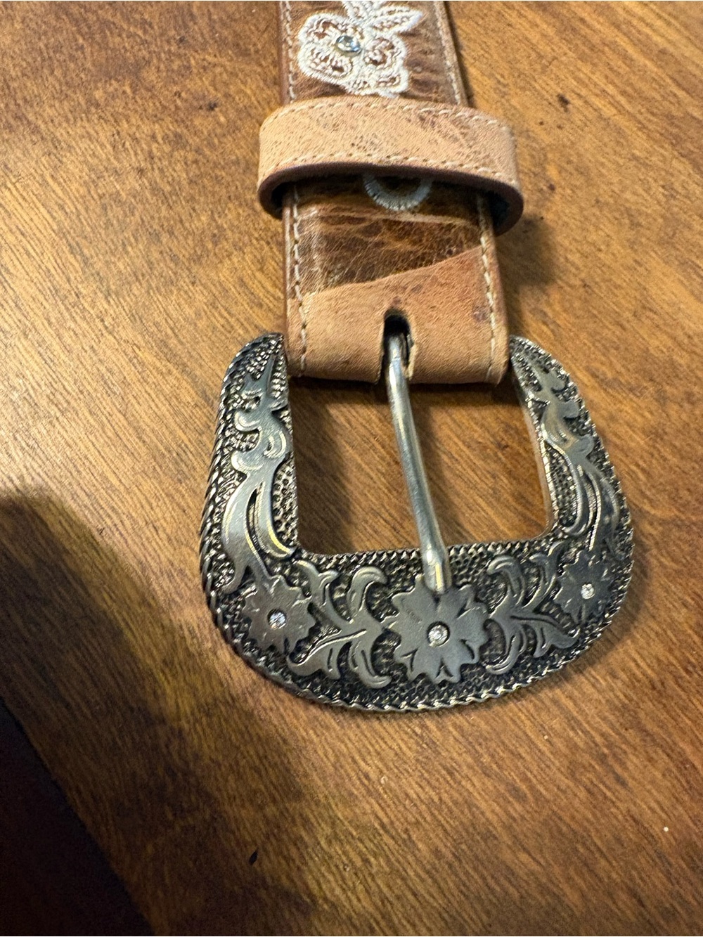 Women’s Shyanne | Embroidered Leather Belt with Silver Buckle | L - Picture 9 of 16